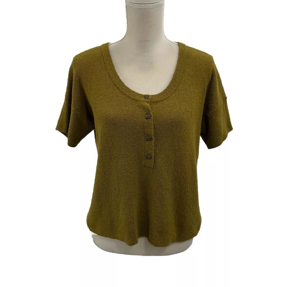 NWOT Madewell Henley Short Sleeve Sweater Women’s Small Olive Green Cotton Blend